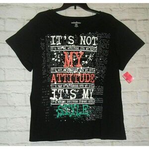 NWT MIX & CO. Plus Womens 3X (18/20) Casual Black Attitude Tee Shirt